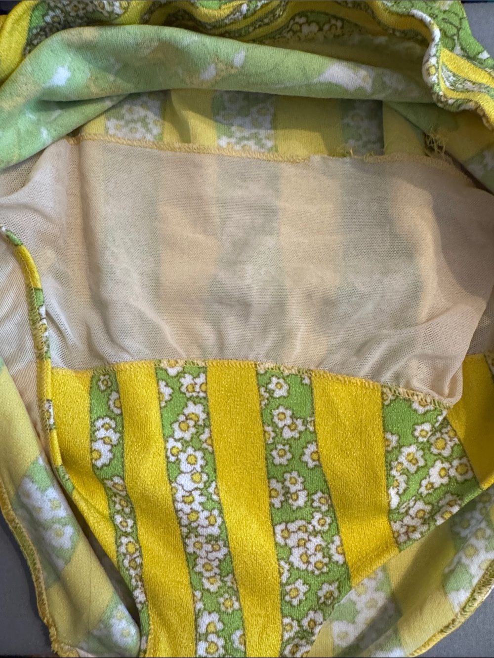 Vintage Nina Ricci Paris Mod Chartreuse Psychedelic Floral Bullet Bra Swimsuit - Picture 11 of 16